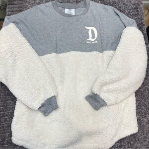 Disney Men's Two-Tone Gray and Cream Crewneck Sherpa Pullover M